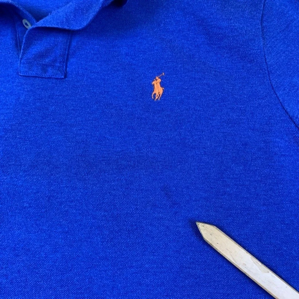 Polo Ralph Lauren Mens XL Classic Fit Blue Heather Orange‎ Pony Polo Shirt
